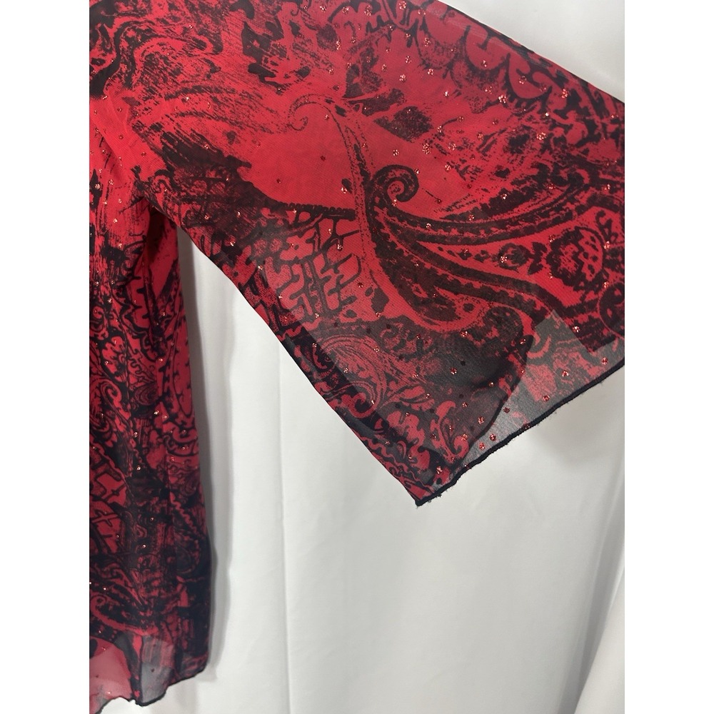 Rebecca Malone Womens Floral Red Black Holiday Party Top Sparkle Flowy‎ Size 2X - Picture 3 of 11